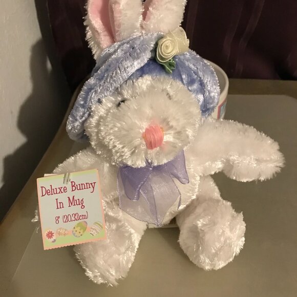 Dan Dee Collector's Choice white and pink stuffed bunny in 16 oz ceramic mug. - Picture 6 of 15